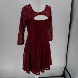 Almost Famous Red/Maroon Lace Dress Size L Perfect for Christmas